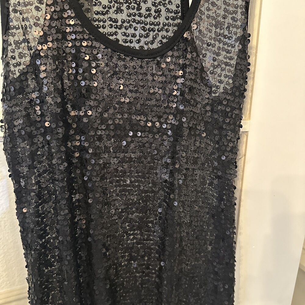 Black Sequin Racer Back Tank Top Women's Medium Tunic Shirt